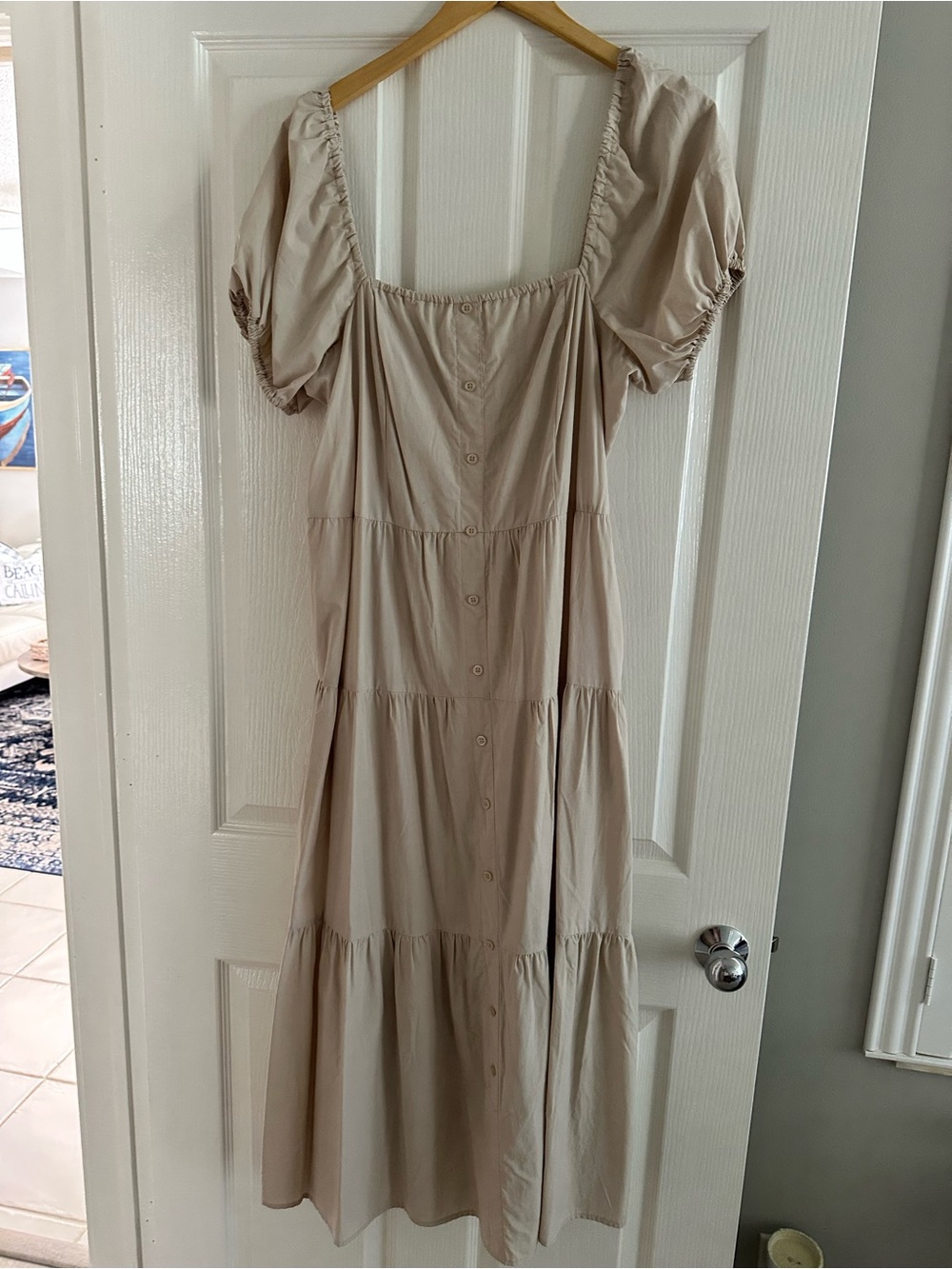 Time and Tru Cream Puff-Sleeve Tiered Midi Dress